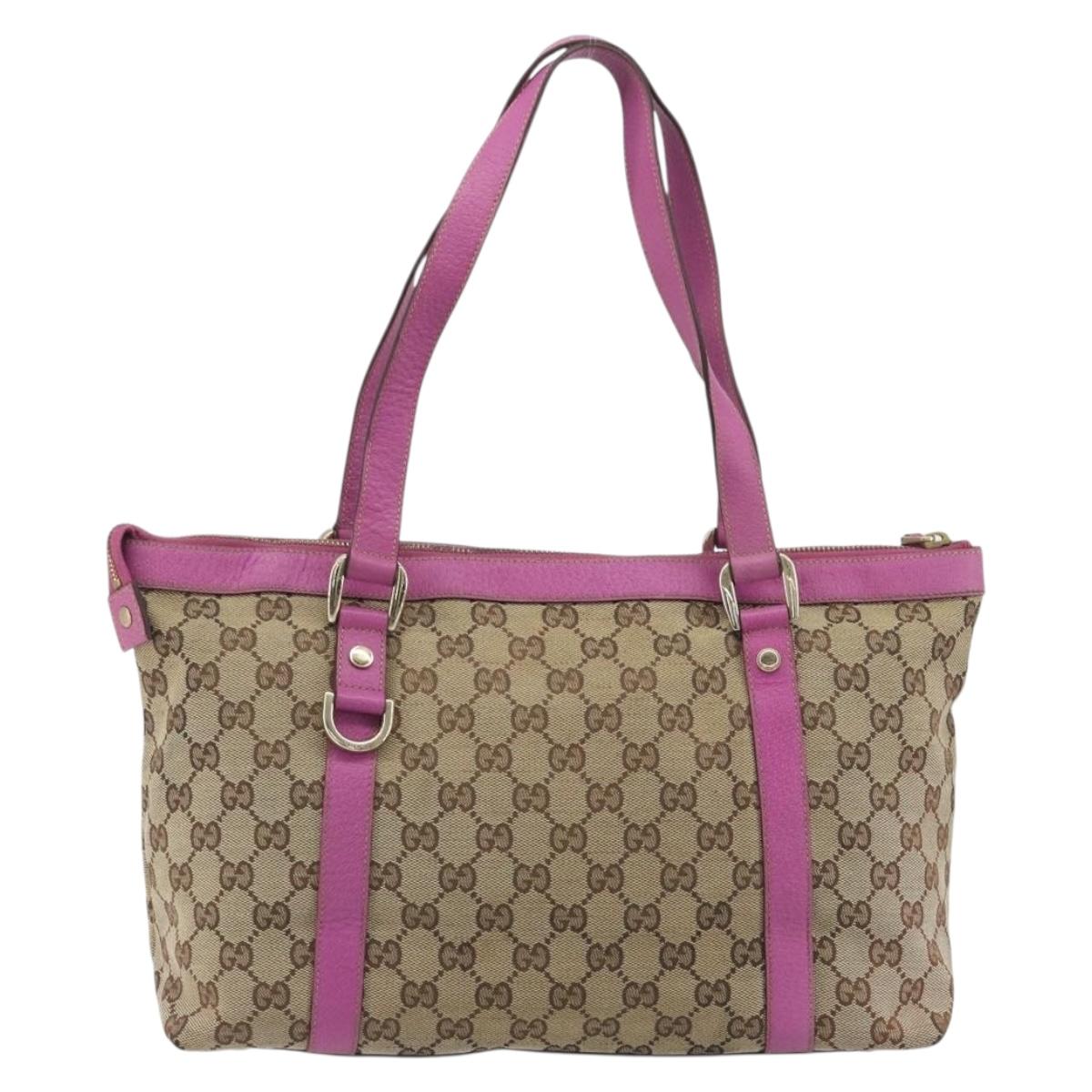 GUCCI GG Canvas Abbey Tote Bag Beige Gold Tone 141470 Auth 198637