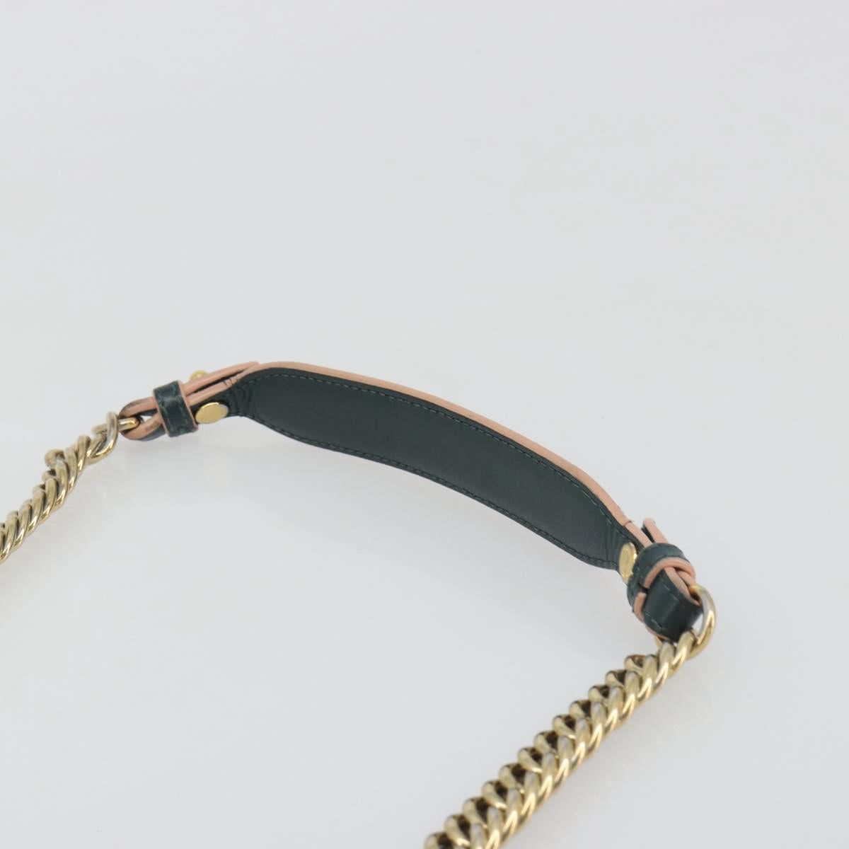 FENDI Canay Chain Shoulder Bag Leather 2way Green Gold Tone 8BT283 Auth 198639