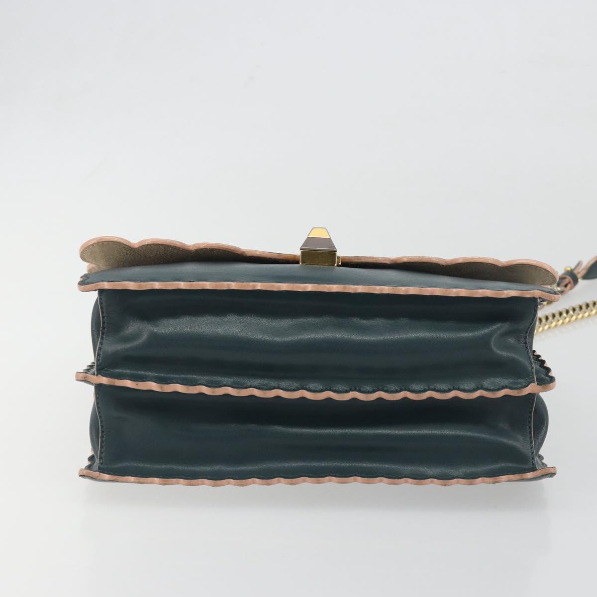 FENDI Canay Chain Shoulder Bag Leather 2way Green Gold Tone 8BT283 Auth 198639