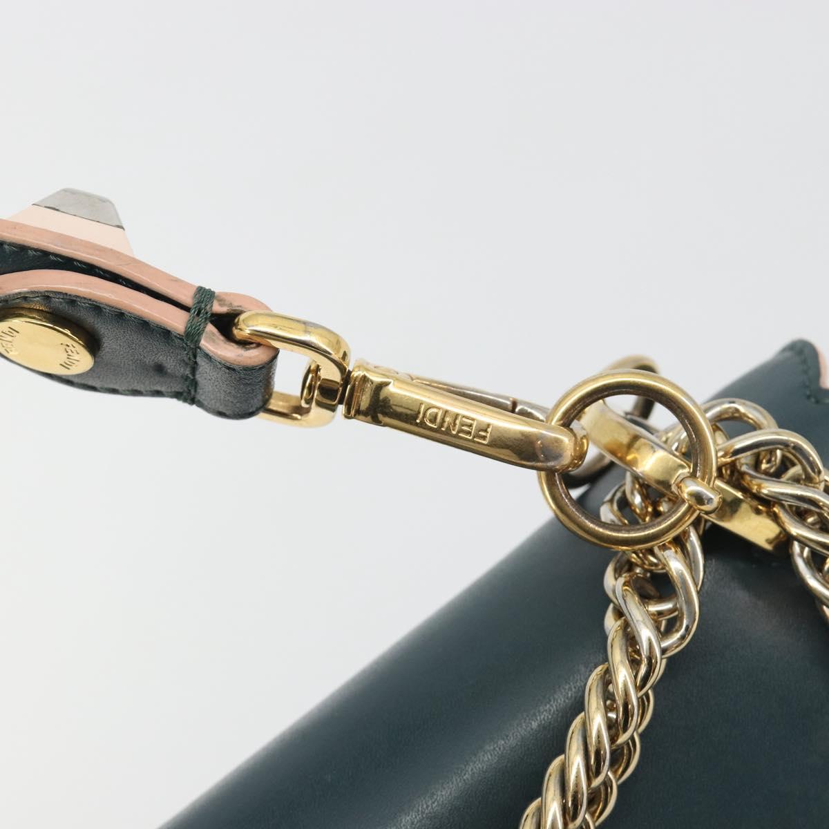 FENDI Canay Chain Shoulder Bag Leather 2way Green Gold Tone 8BT283 Auth 198639