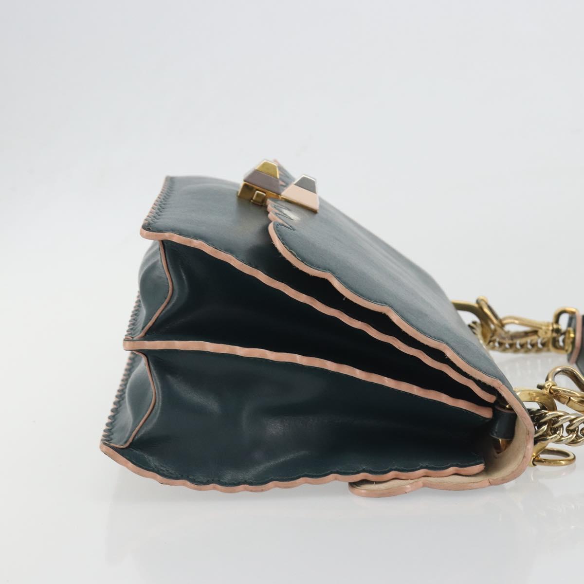 FENDI Canay Chain Shoulder Bag Leather 2way Green Gold Tone 8BT283 Auth 198639