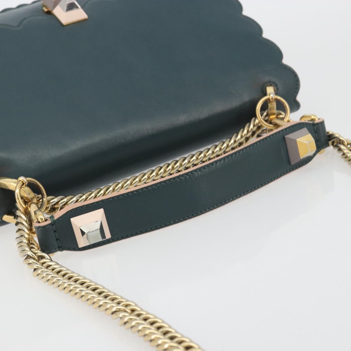 FENDI Canay Chain Shoulder Bag Leather 2way Green Gold Tone 8BT283 Auth 198639