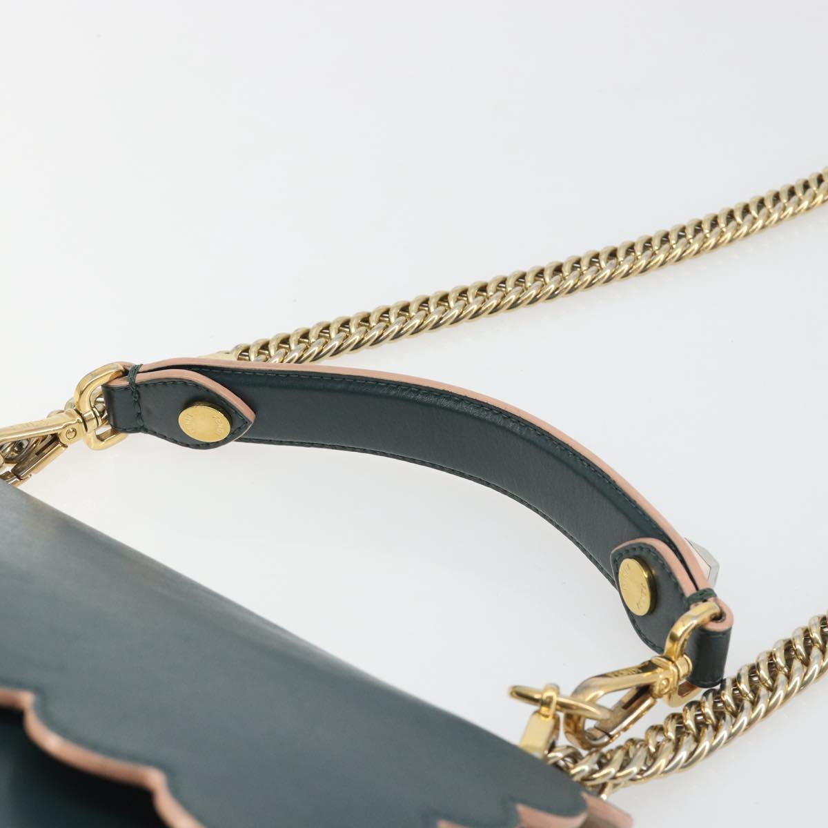 FENDI Canay Chain Shoulder Bag Leather 2way Green Gold Tone 8BT283 Auth 198639