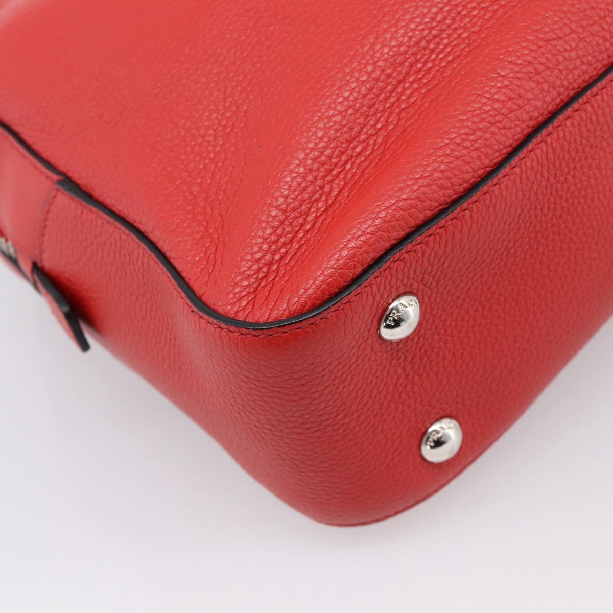 PRADA Chain Hand Bag Leather Red Silver Auth 198640V
