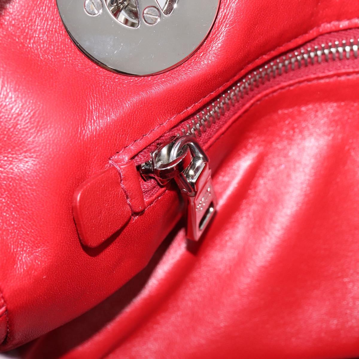 PRADA Chain Hand Bag Leather Red Silver Auth 198640V