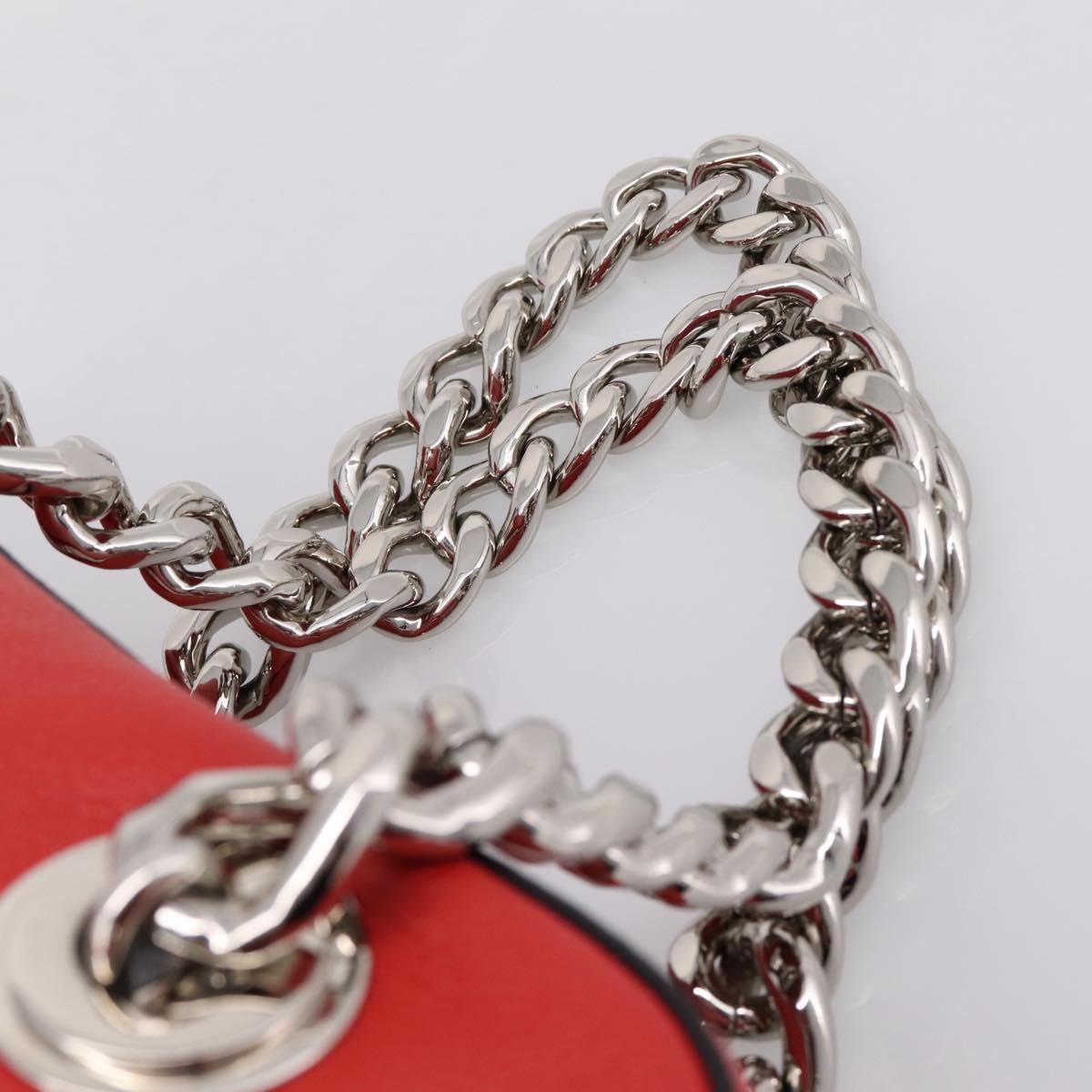PRADA Chain Hand Bag Leather Red Silver Auth 198640V