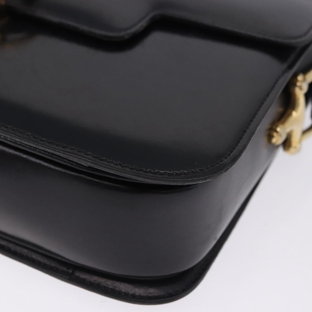 CELINE Horse Carriage Shoulder Bag Leather Black Gold Tone Auth 198641