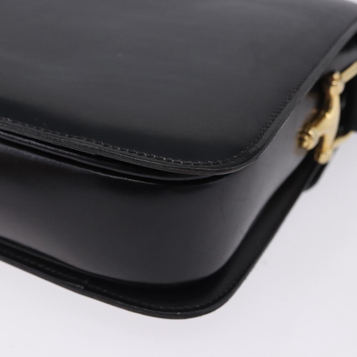 CELINE Horse Carriage Shoulder Bag Leather Black Gold Tone Auth 198641