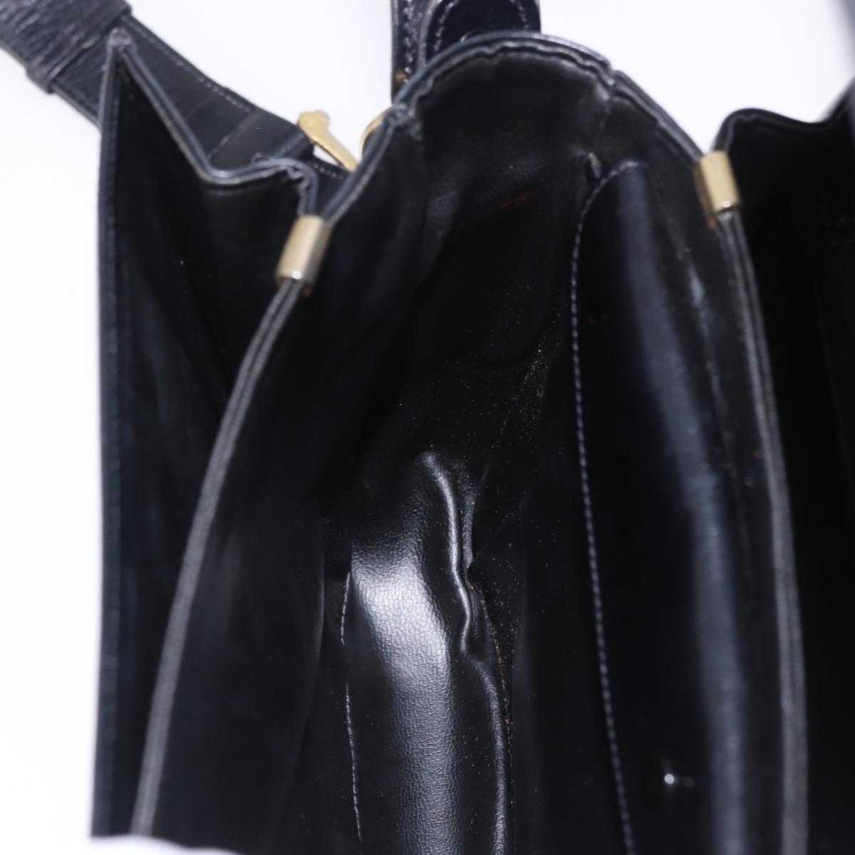 CELINE Horse Carriage Shoulder Bag Leather Black Gold Tone Auth 198641
