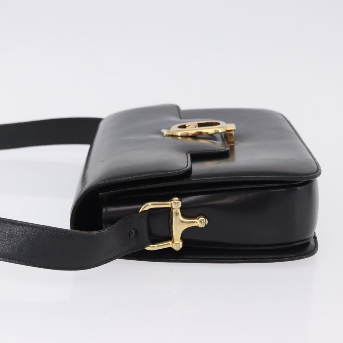 CELINE Horse Carriage Shoulder Bag Leather Black Gold Tone Auth 198641