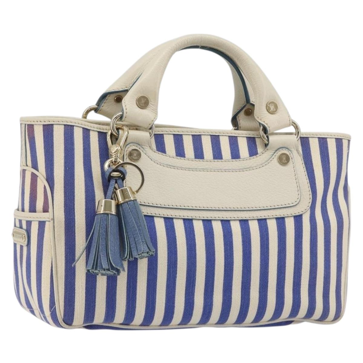 CELINE Boogie Bag Canvas Navy Gold Tone Auth 198642A