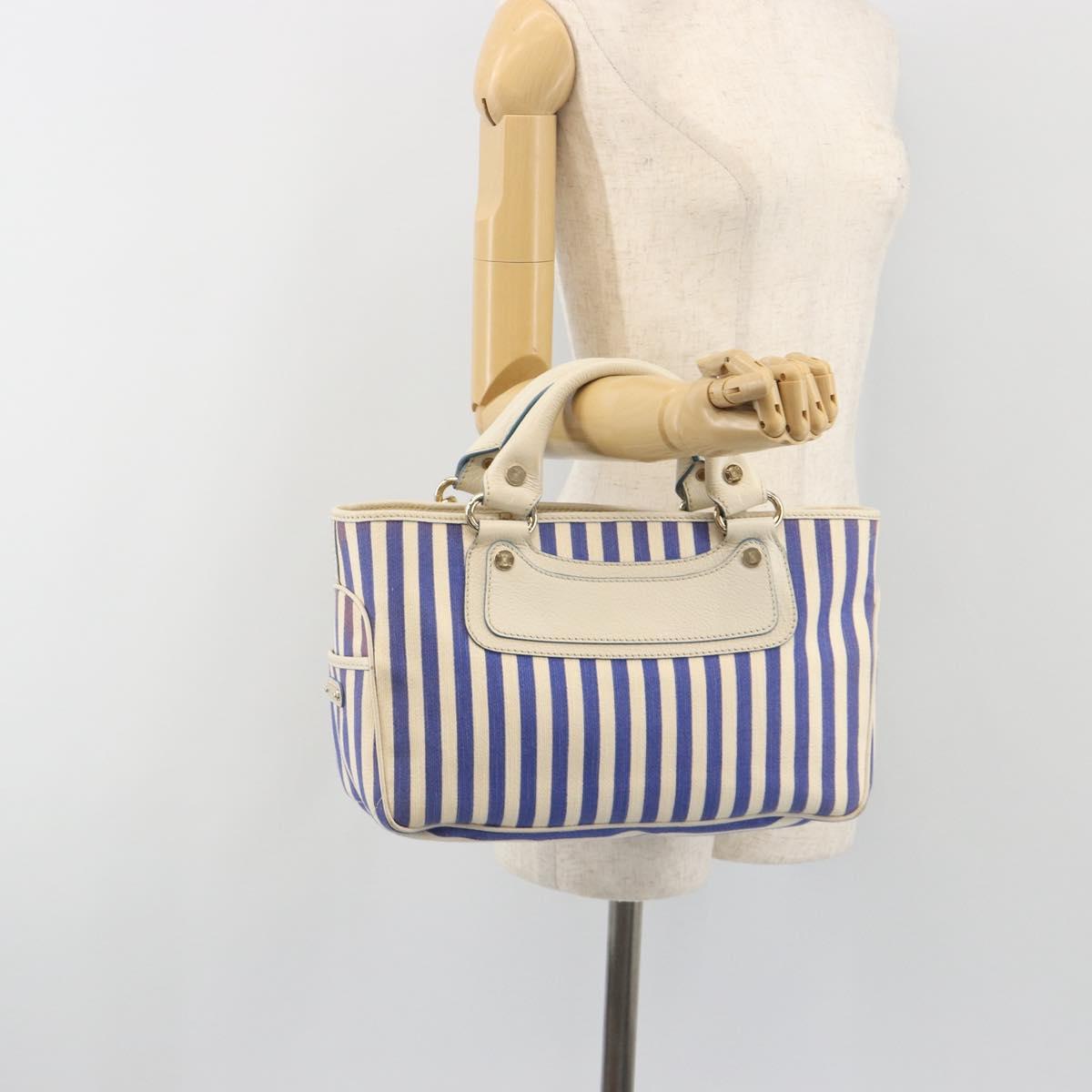 CELINE Boogie Bag Canvas Navy Gold Tone Auth 198642A