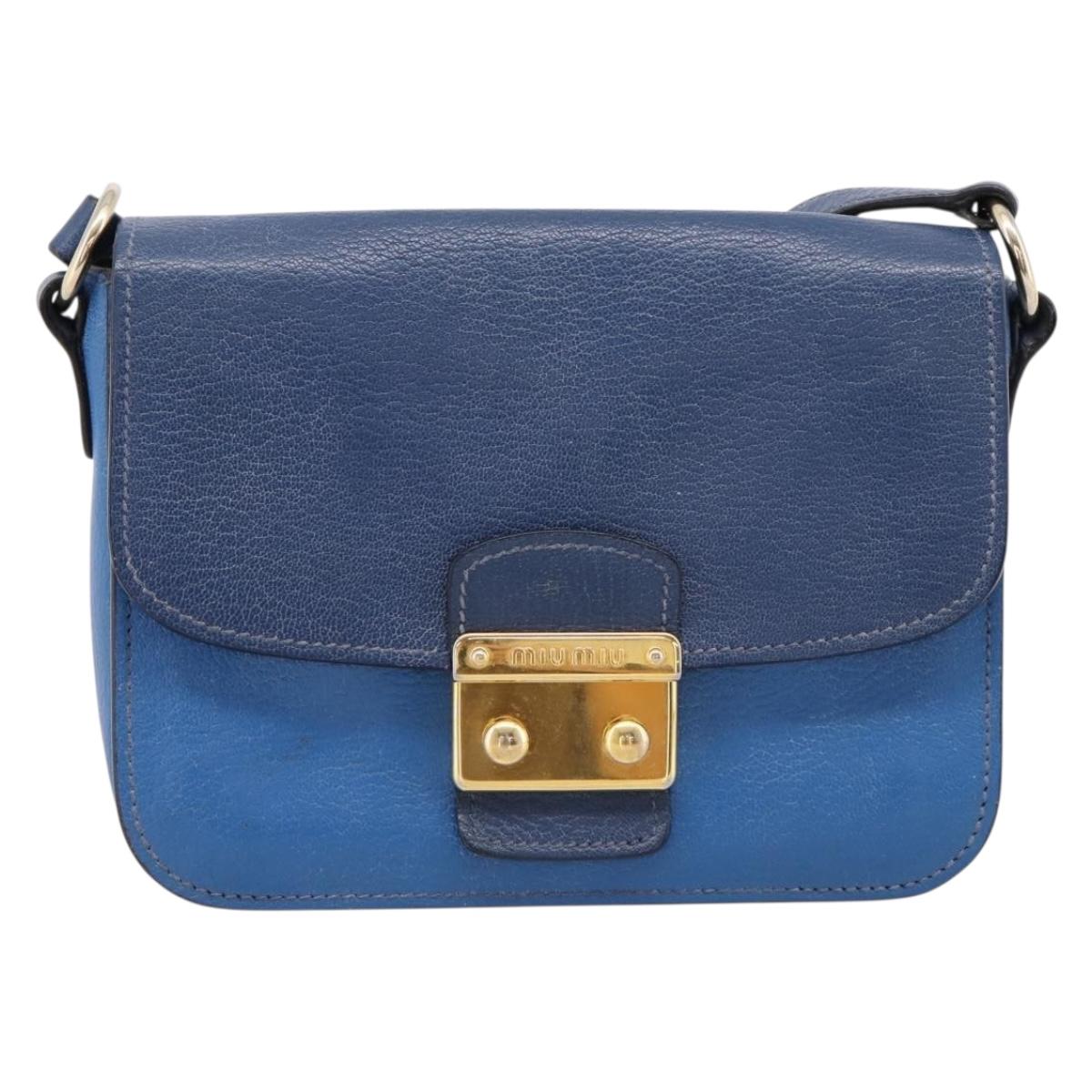 Miu Miu Shoulder Bag Leather Navy Gold Tone Auth 198643A