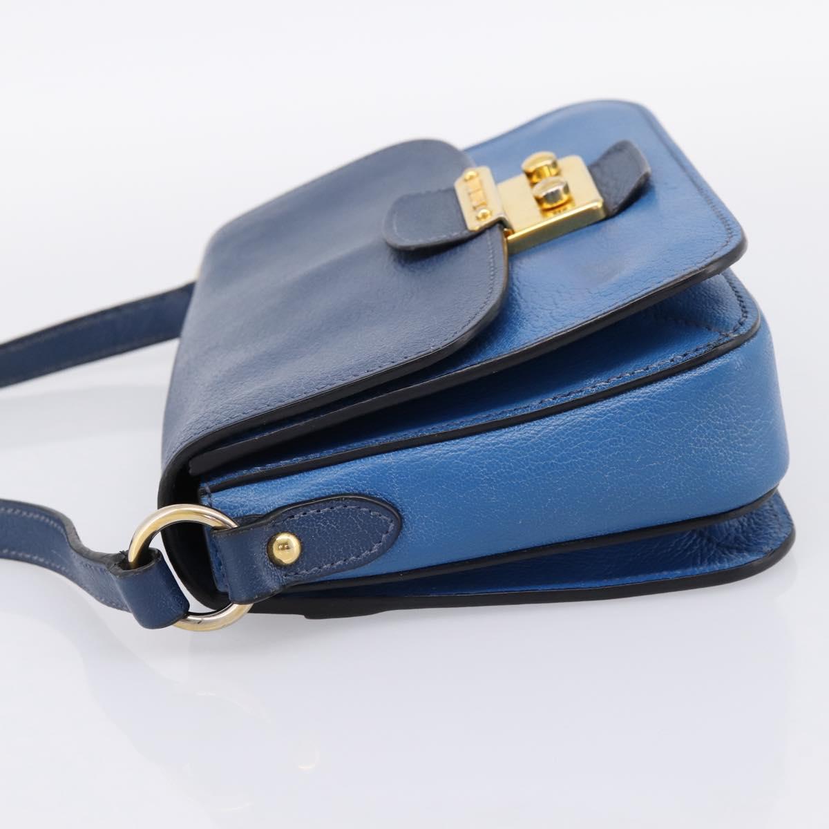 Miu Miu Shoulder Bag Leather Navy Gold Tone Auth 198643A