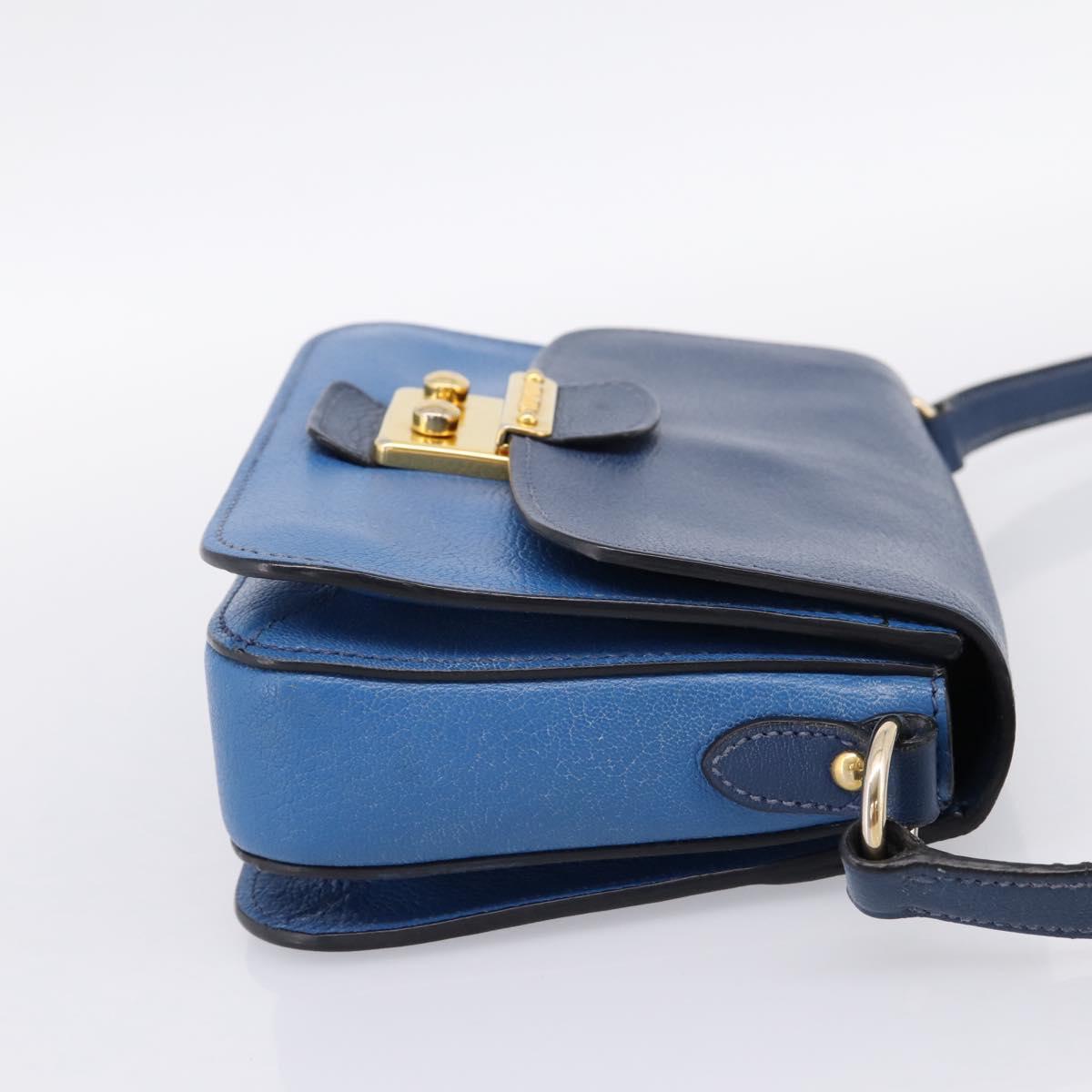 Miu Miu Shoulder Bag Leather Navy Gold Tone Auth 198643A
