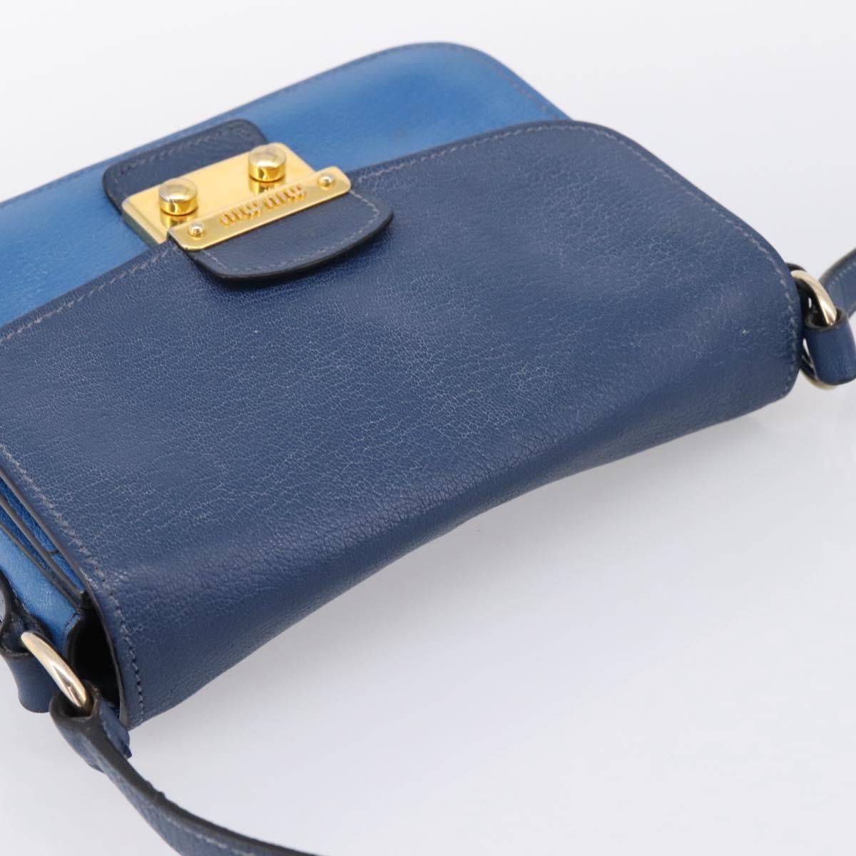 Miu Miu Shoulder Bag Leather Navy Gold Tone Auth 198643A