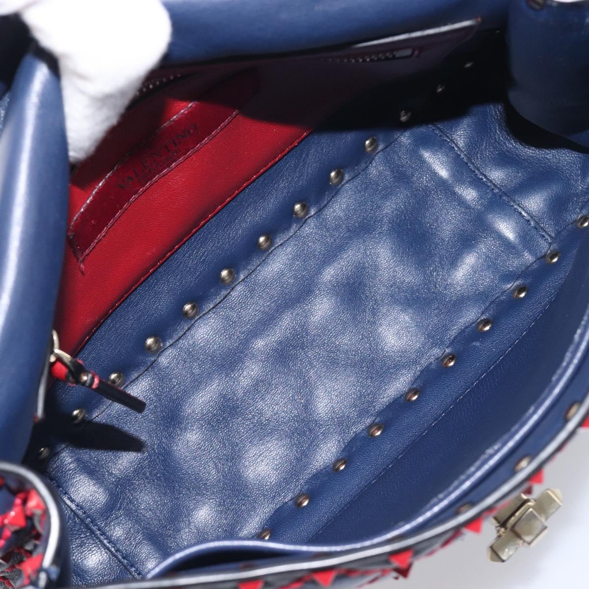 VALENTINO Rock Studs Chain Shoulder Bag Leather 2way Navy Gold Auth 198645M