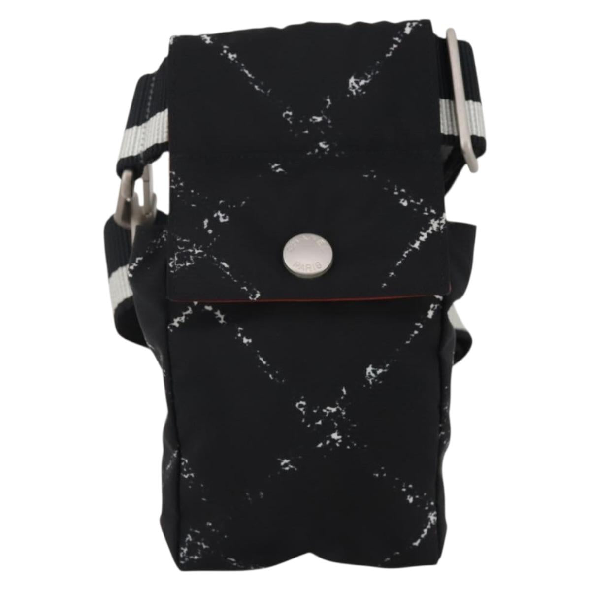 CHANEL Travel Line Waist Bag Nylon Black Silver CC Auth 198646A