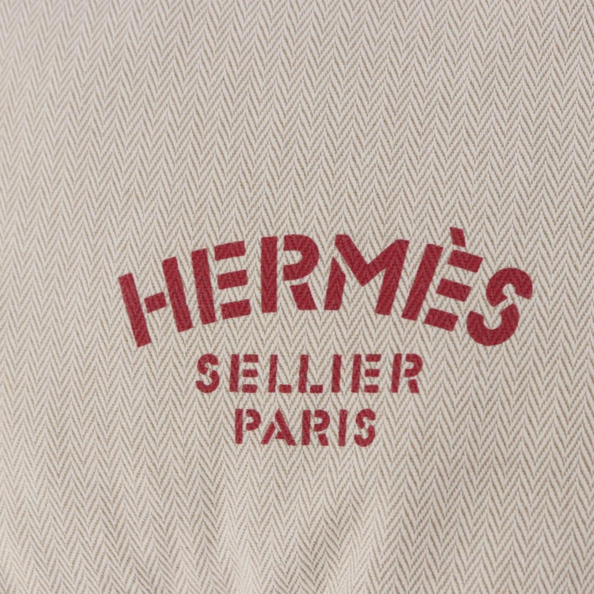 HERMES Aline PM Shoulder Bag Canvas Beige Red Auth 198647A