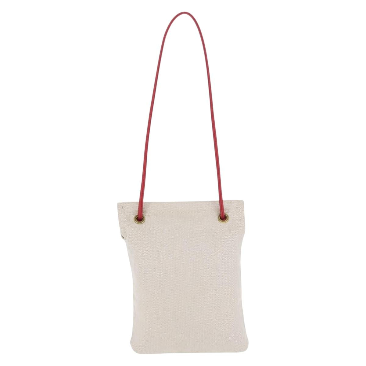HERMES Aline PM Shoulder Bag Canvas Beige Red Auth 198647A