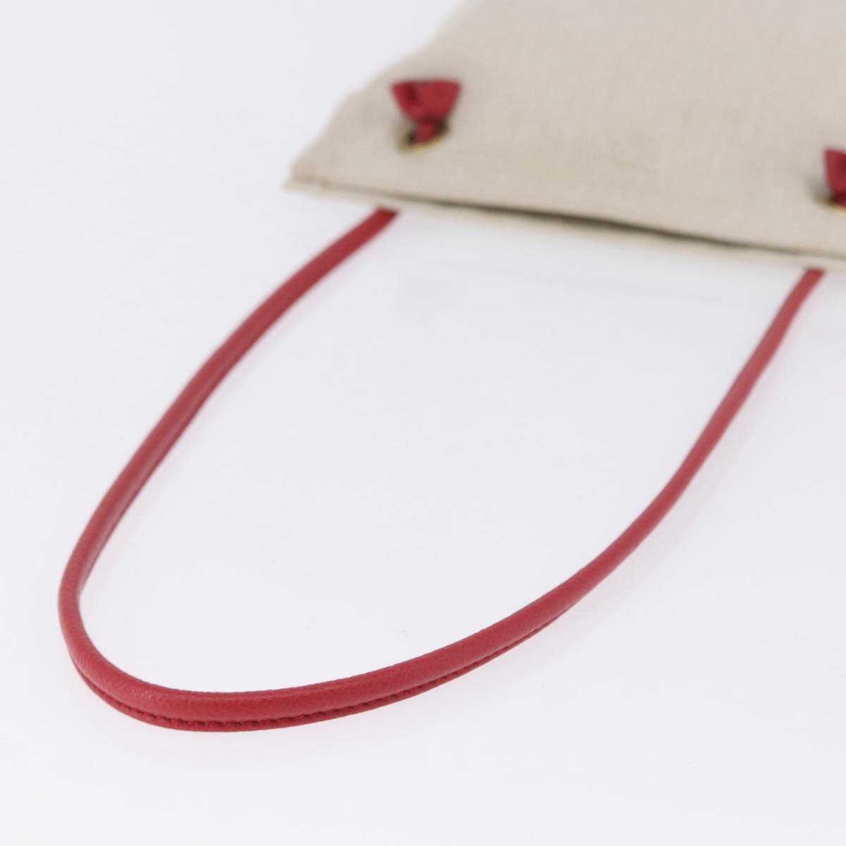 HERMES Aline PM Shoulder Bag Canvas Beige Red Auth 198647A