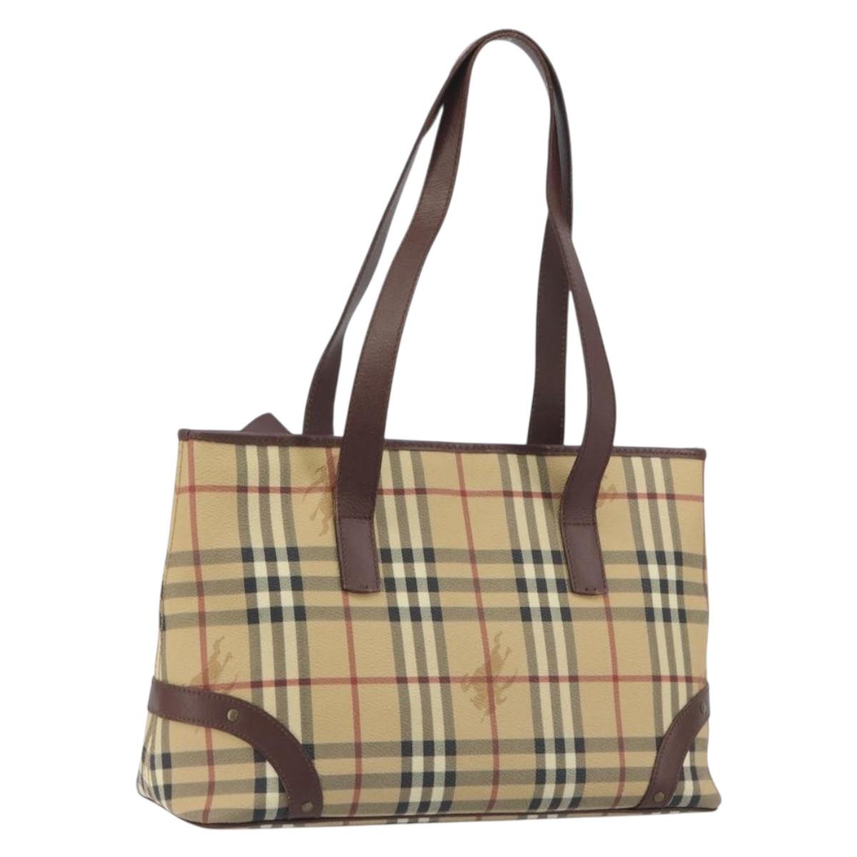 BURBERRY Nova Check Tote Bag PVC Leather Beige Brown Auth 198649A