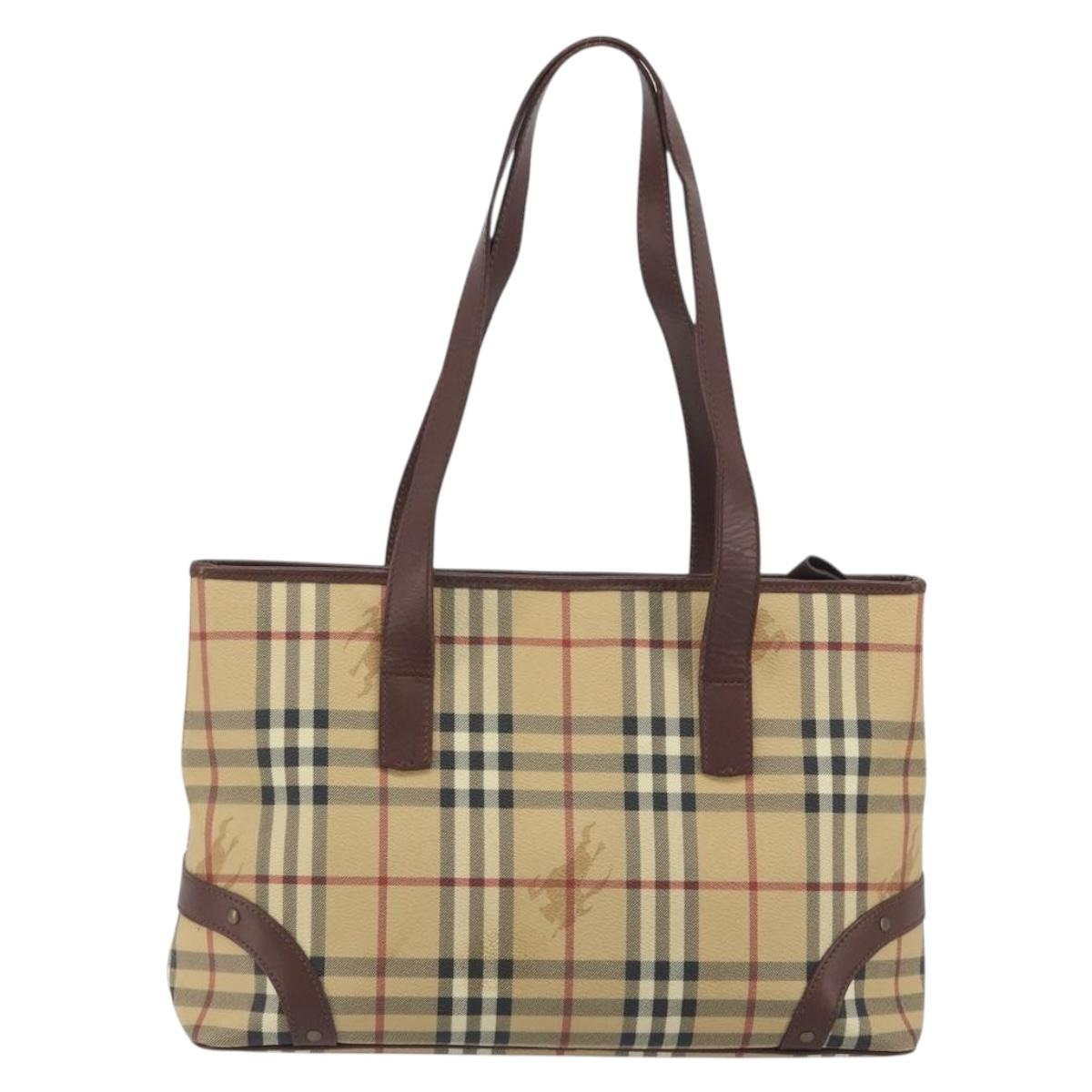 BURBERRY Nova Check Tote Bag PVC Leather Beige Brown Auth 198649A
