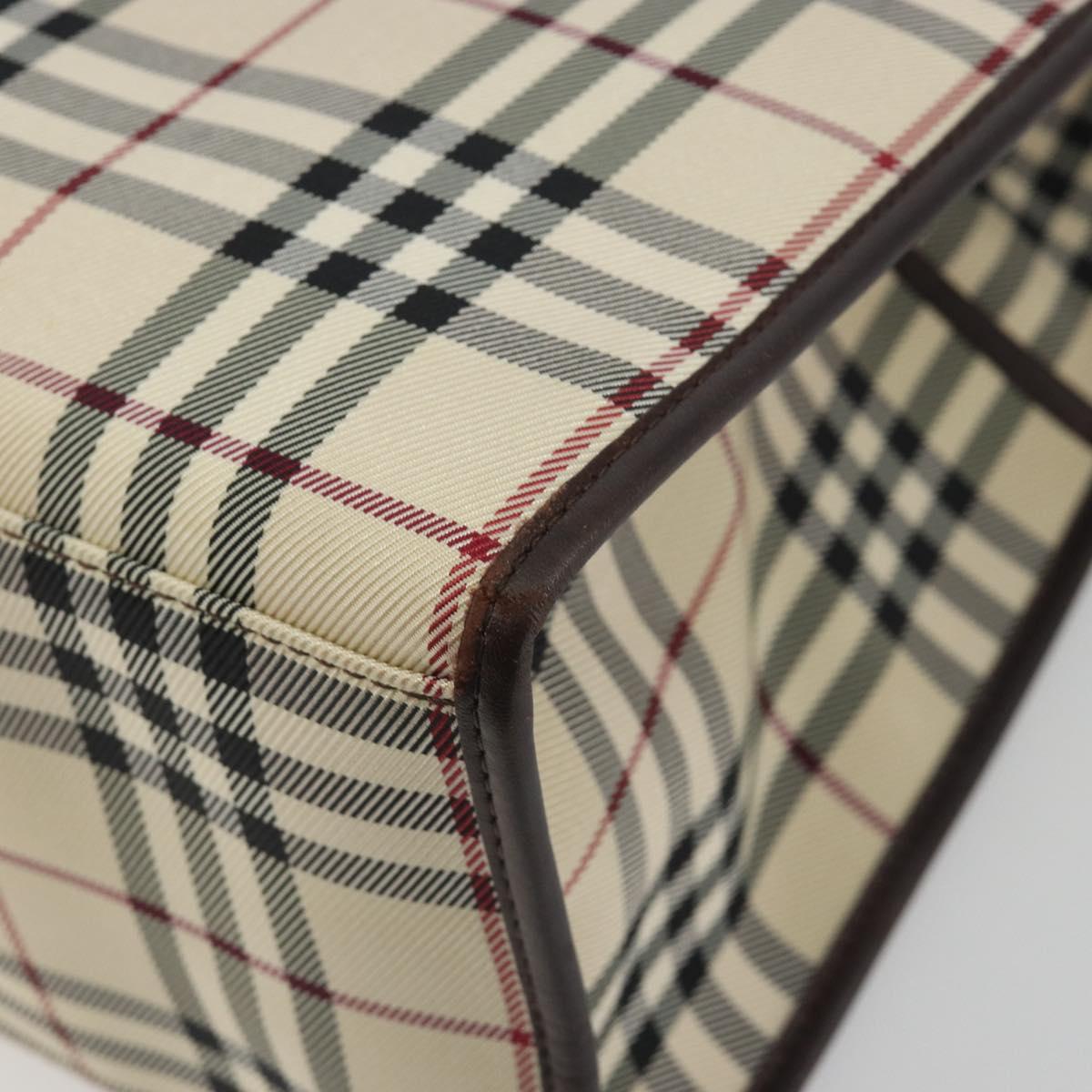 BURBERRY Nova Check Hand Bag Canvas Beige Silver Auth 198650