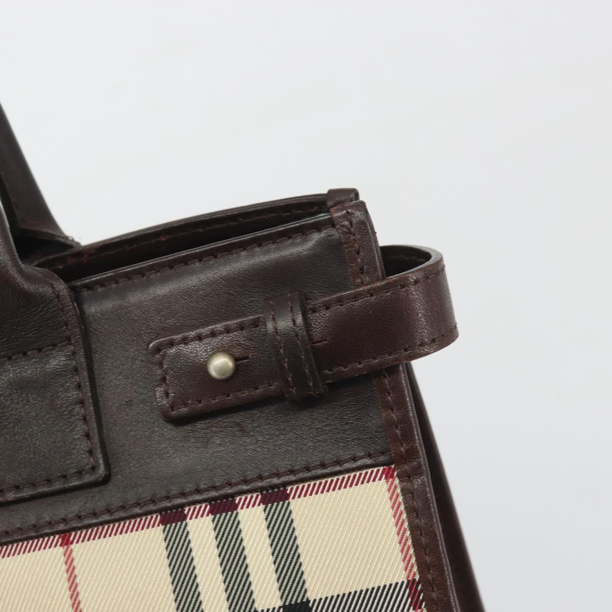 BURBERRY Nova Check Hand Bag Canvas Beige Silver Auth 198650