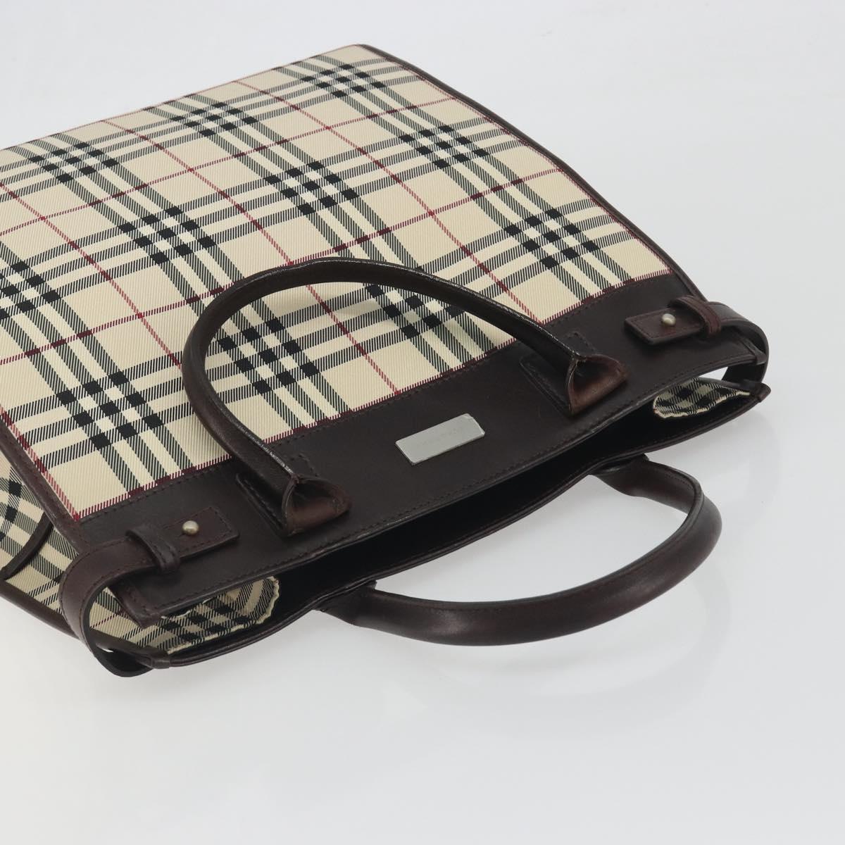 BURBERRY Nova Check Hand Bag Canvas Beige Silver Auth 198650