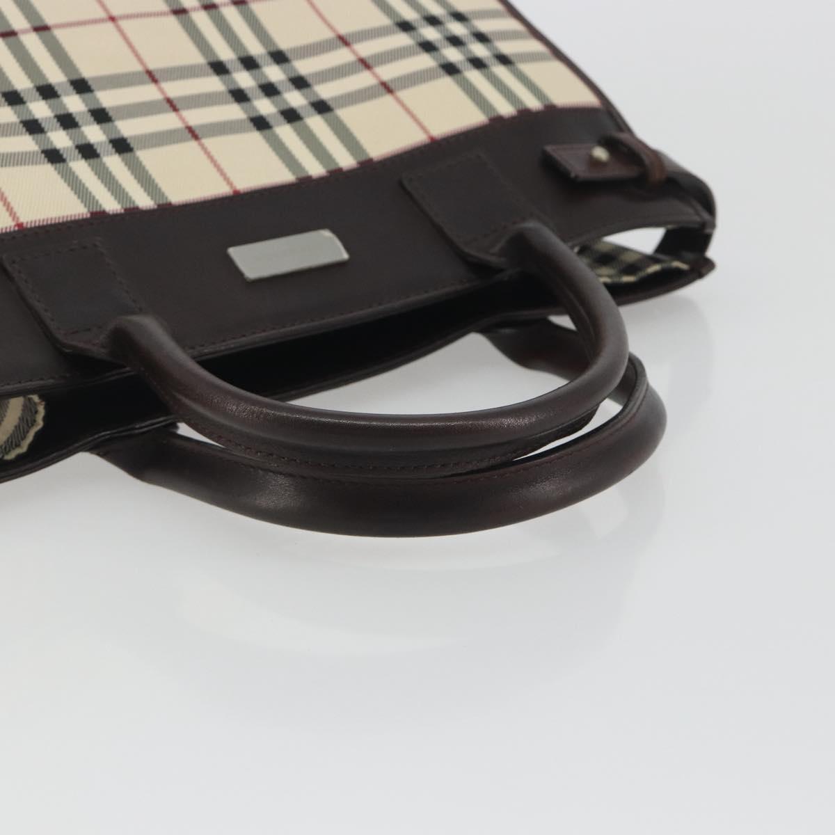 BURBERRY Nova Check Hand Bag Canvas Beige Silver Auth 198650