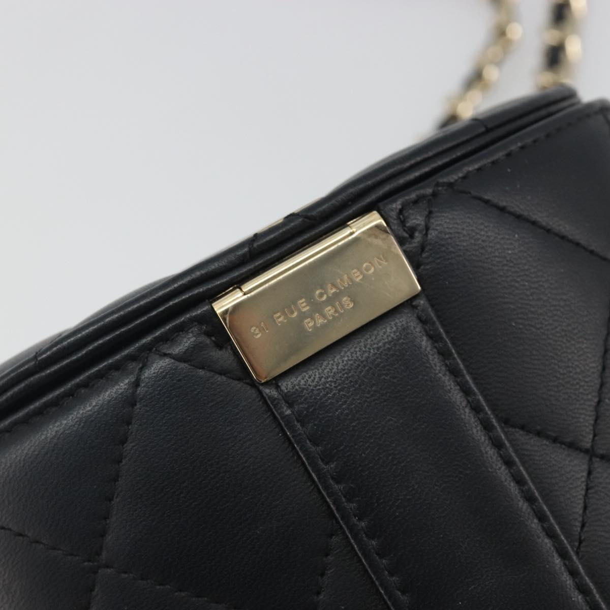 CHANEL Matelasse Chain Shoulder Vanity Bag Lamb Skin Black CC Auth 198651SAM