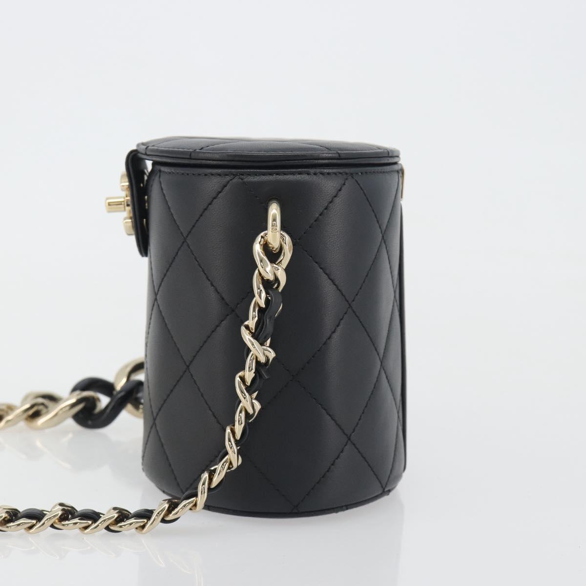 CHANEL Matelasse Chain Shoulder Vanity Bag Lamb Skin Black CC Auth 198651SAM