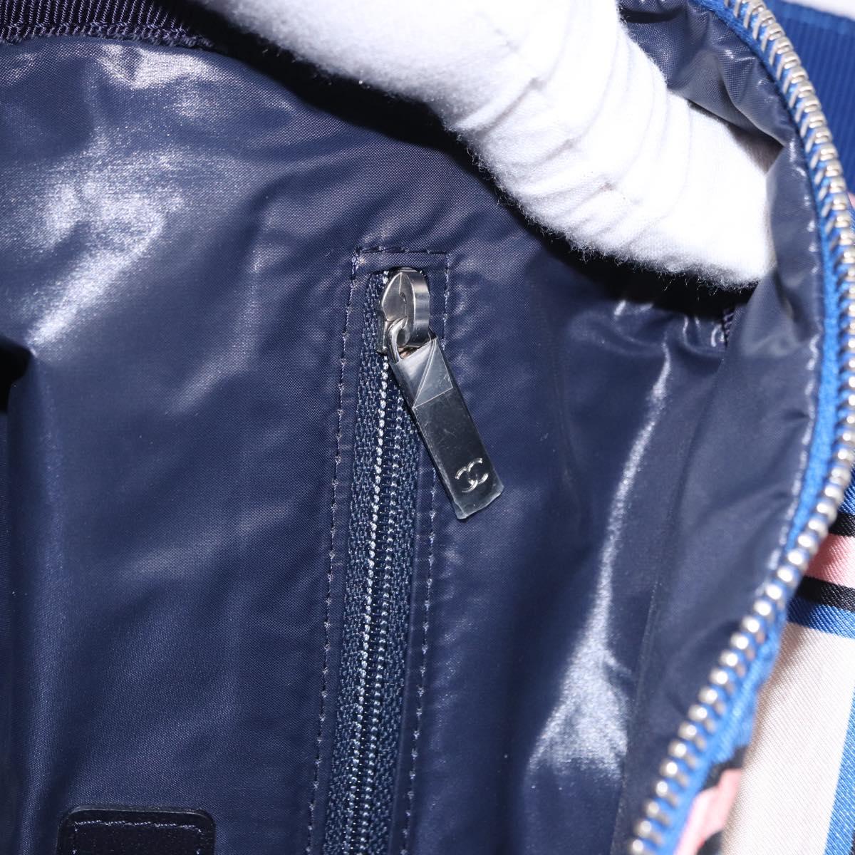 CHANEL Matelasse Backpack Nylon Blue Silver CC Auth 198652M