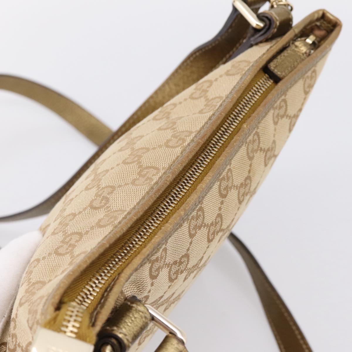 GUCCI GG Canvas Sherry Line Shoulder Bag Beige Gold Tone 144388 Auth 198655