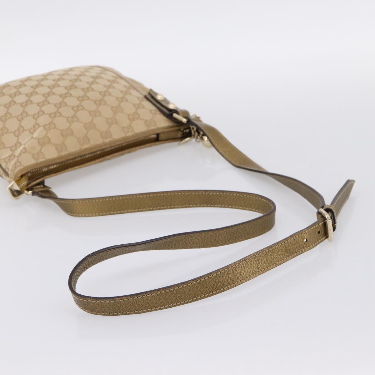 GUCCI GG Canvas Sherry Line Shoulder Bag Beige Gold Tone 144388 Auth 198655