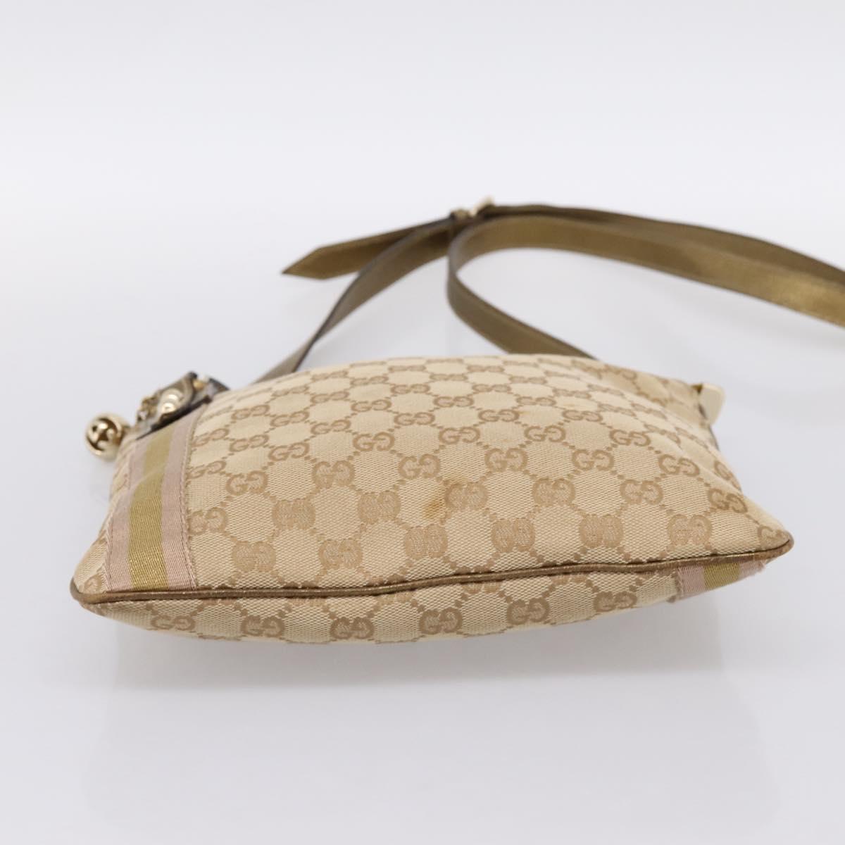GUCCI GG Canvas Sherry Line Shoulder Bag Beige Gold Tone 144388 Auth 198655