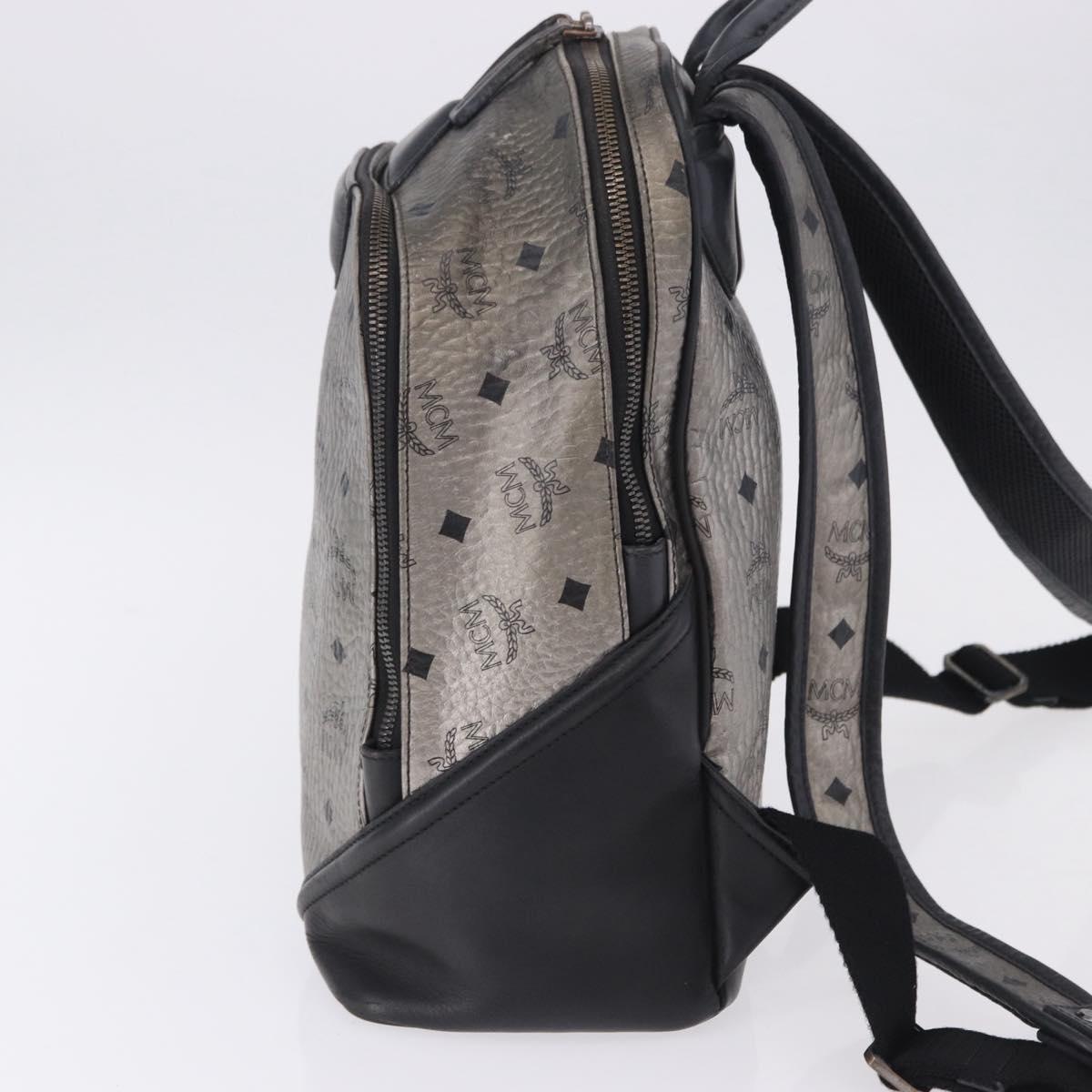 MCM Vicetos Backpack Leather Silver Auth 198656