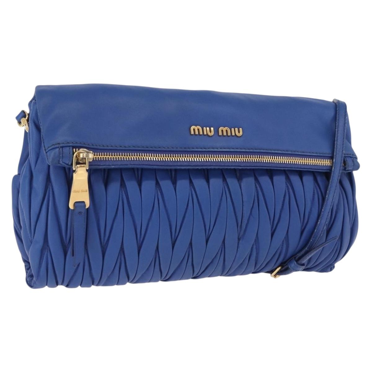 Miu Miu Matelasse Shoulder Bag Leather 2way Blue Gold Tone Auth 198657A