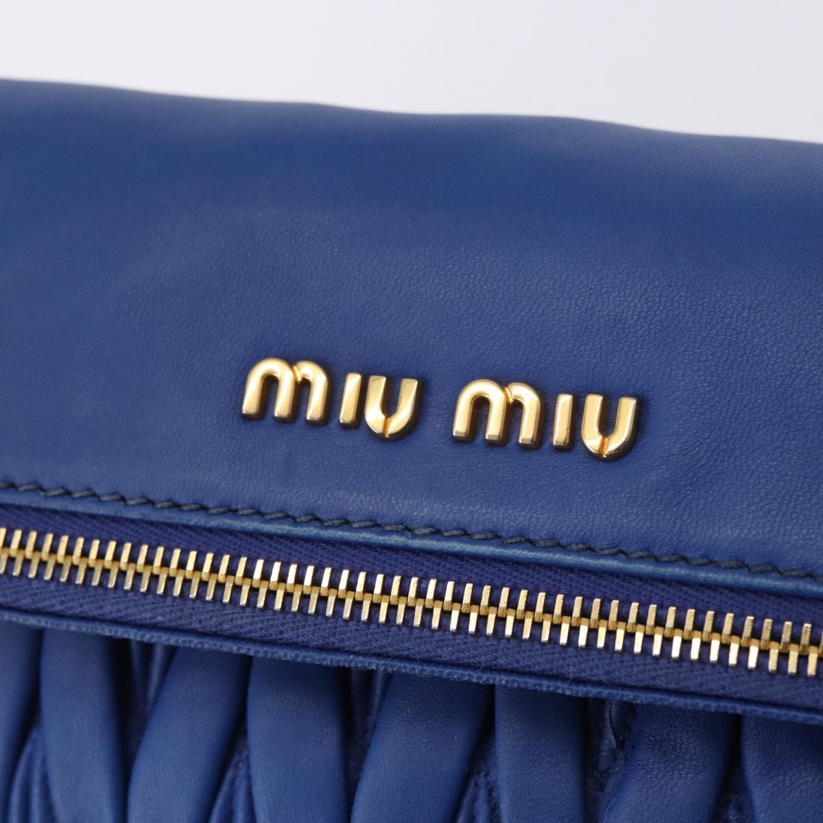 Miu Miu Matelasse Shoulder Bag Leather 2way Blue Gold Tone Auth 198657A