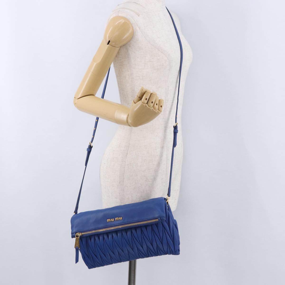 Miu Miu Matelasse Shoulder Bag Leather 2way Blue Gold Tone Auth 198657A