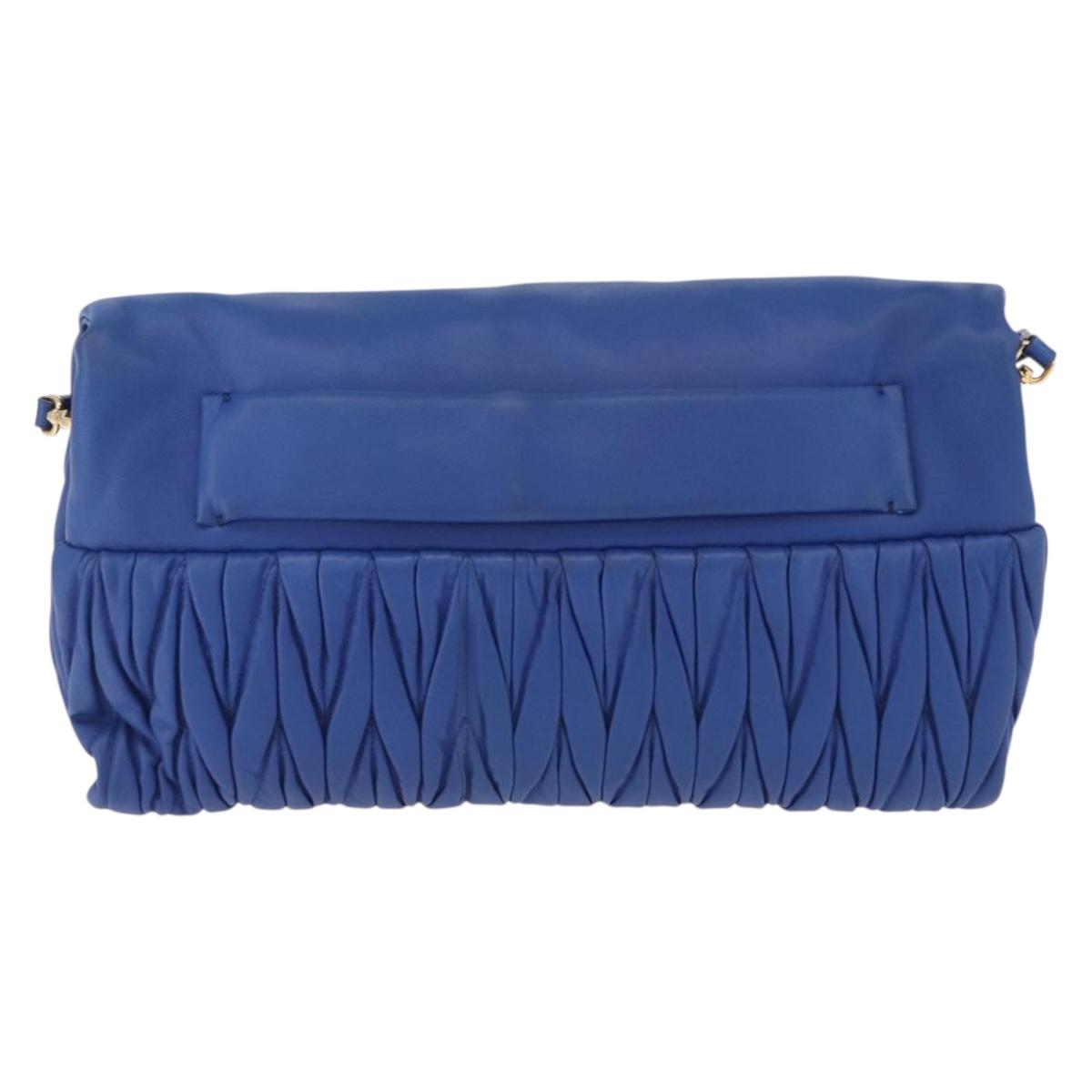 Miu Miu Matelasse Shoulder Bag Leather 2way Blue Gold Tone Auth 198657A