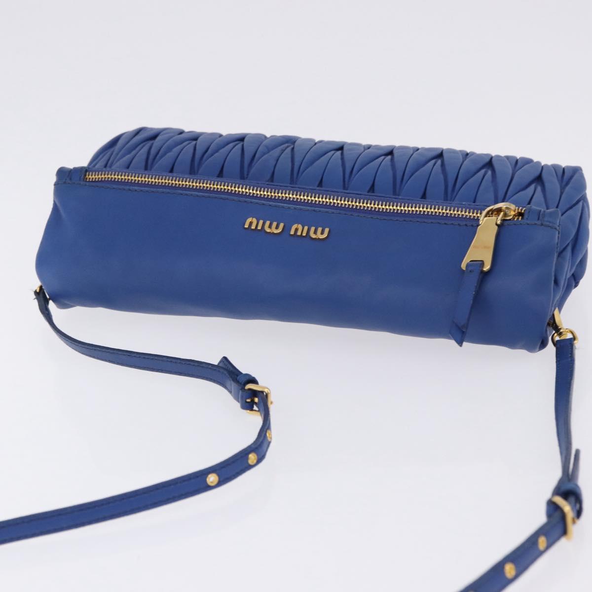 Miu Miu Matelasse Shoulder Bag Leather 2way Blue Gold Tone Auth 198657A