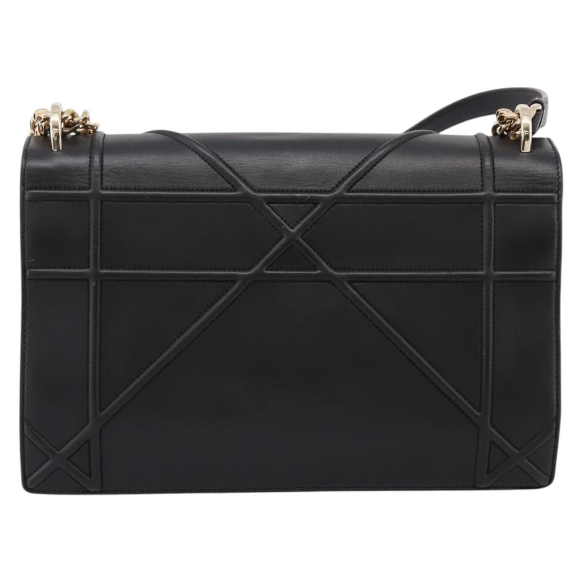 Christian Dior Diorama Chain Shoulder Bag Leather Black Gold Tone Auth 198661A