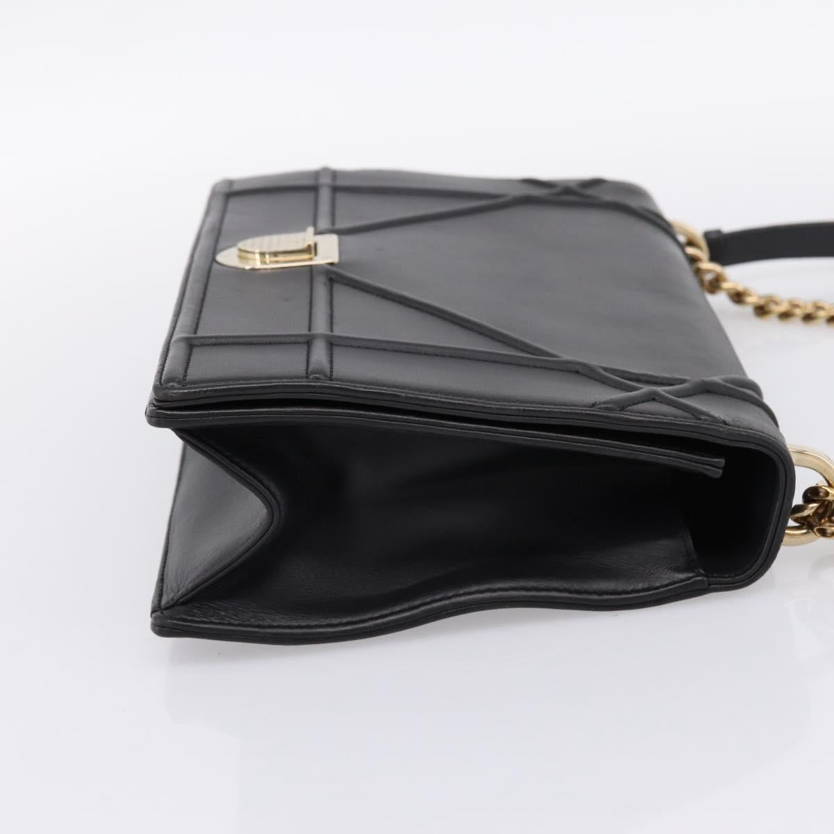 Christian Dior Diorama Chain Shoulder Bag Leather Black Gold Tone Auth 198661A