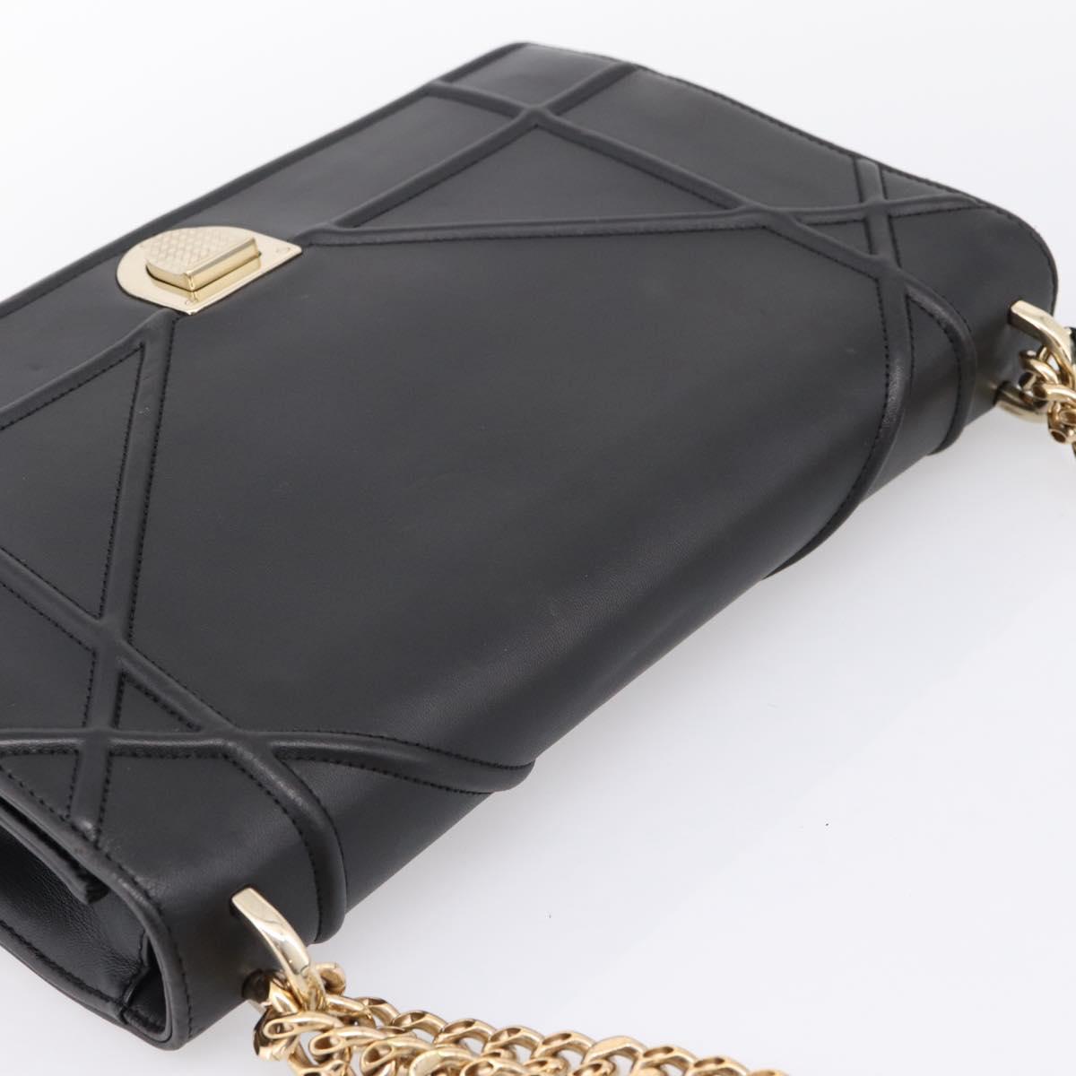 Christian Dior Diorama Chain Shoulder Bag Leather Black Gold Tone Auth 198661A