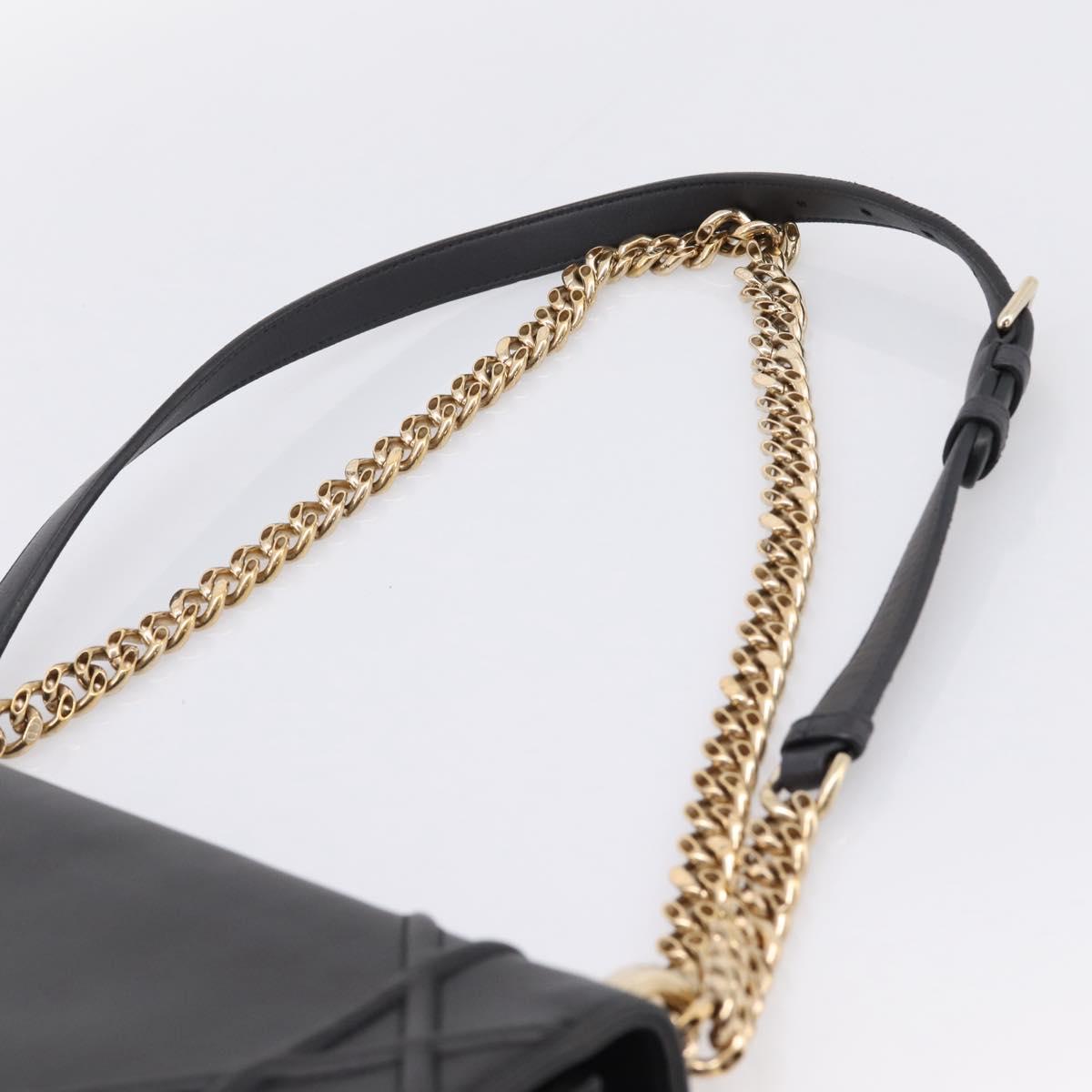 Christian Dior Diorama Chain Shoulder Bag Leather Black Gold Tone Auth 198661A
