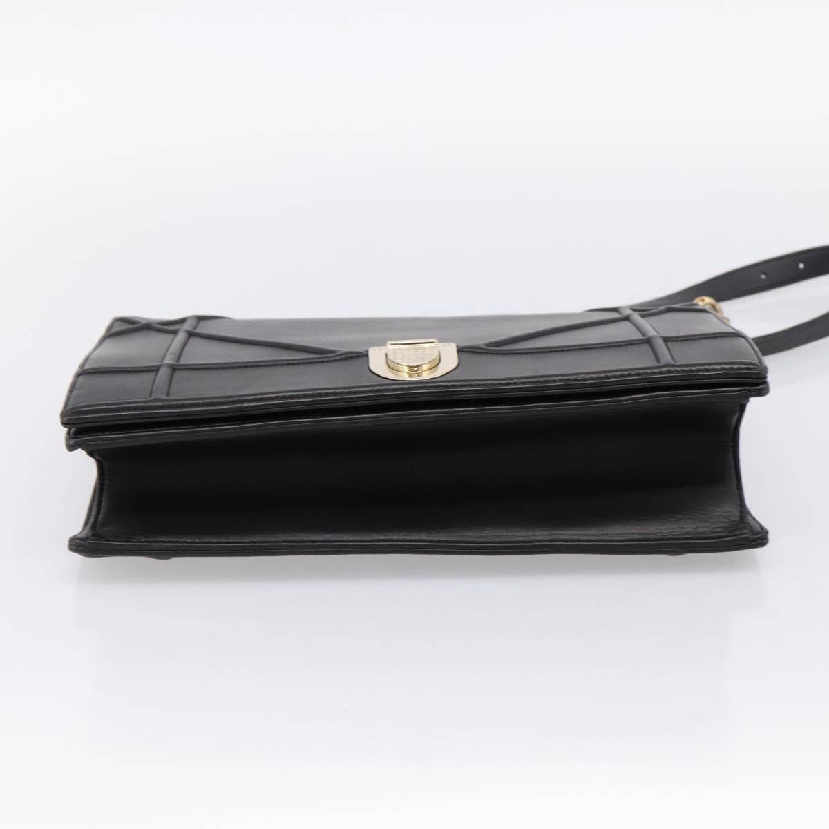 Christian Dior Diorama Chain Shoulder Bag Leather Black Gold Tone Auth 198661A