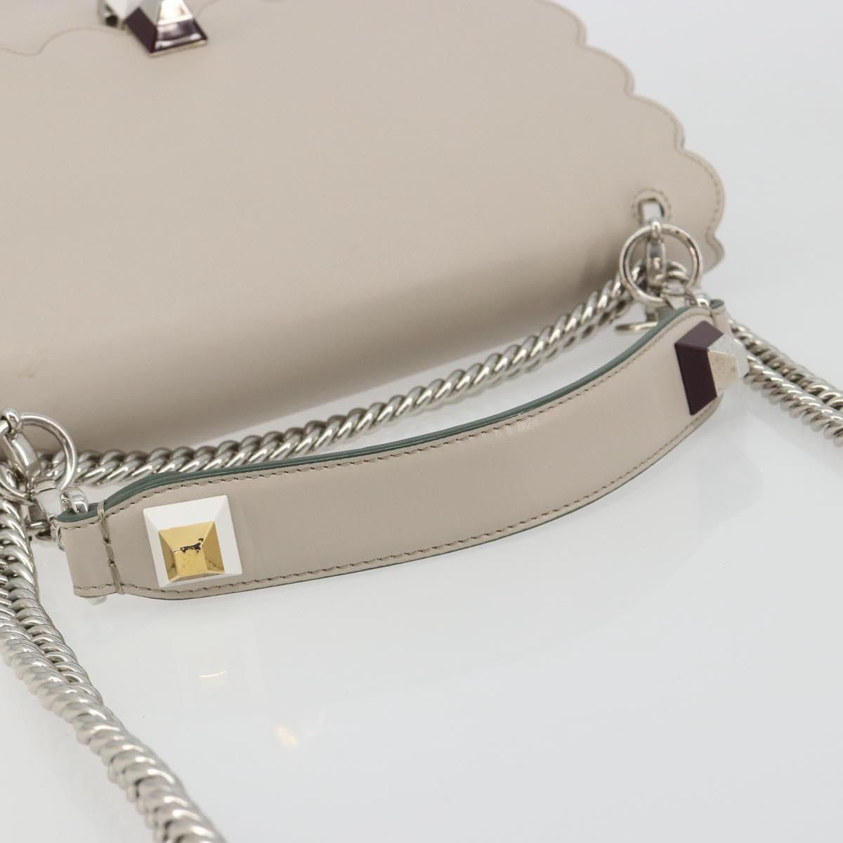 FENDI Canay Chain Shoulder Bag Leather 2way Gray Silver 8BT283 Auth 198665M