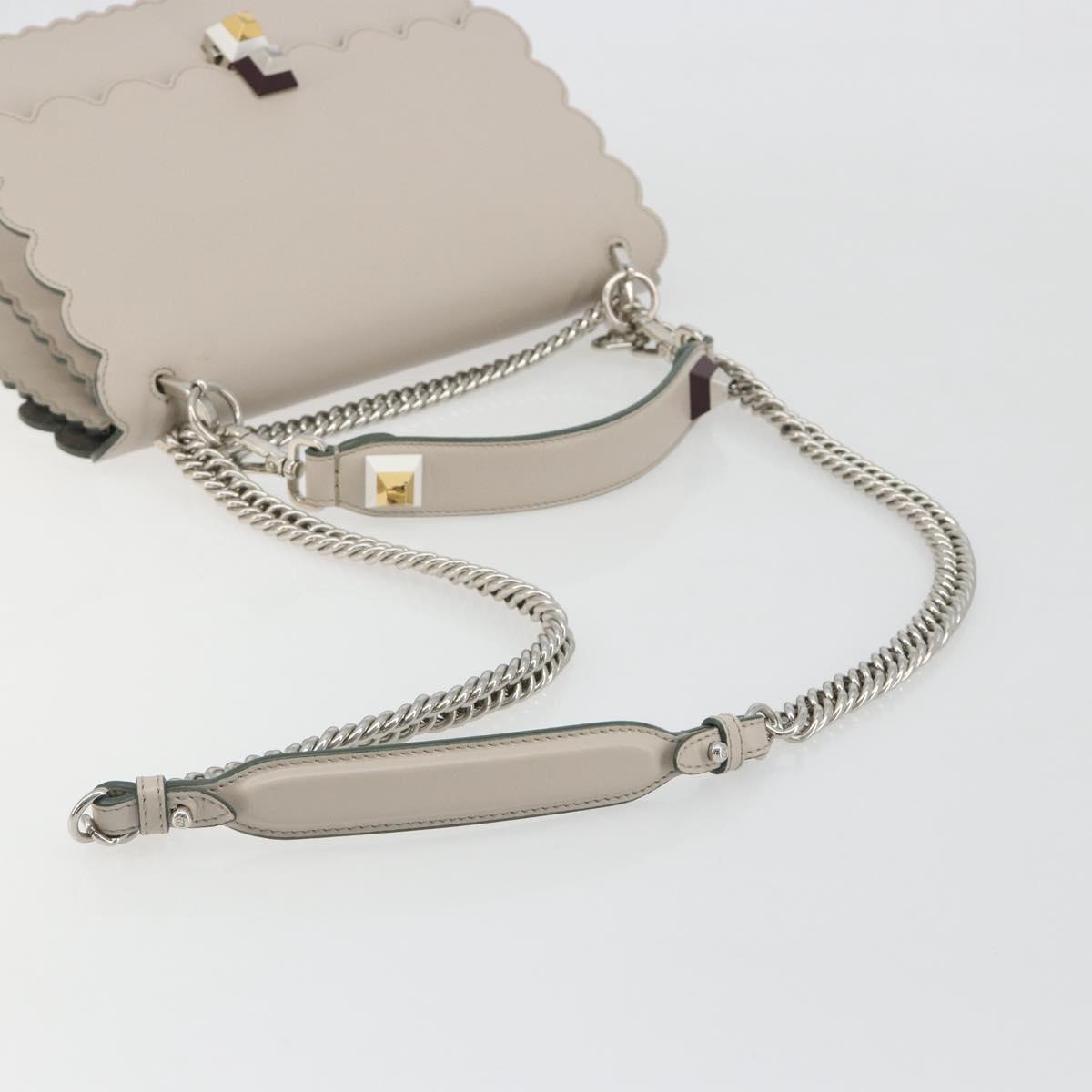 FENDI Canay Chain Shoulder Bag Leather 2way Gray Silver 8BT283 Auth 198665M